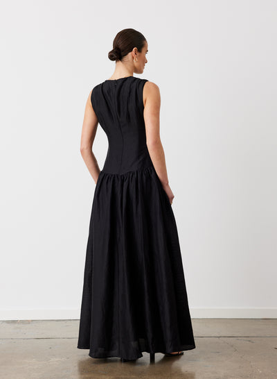 LOREN SILK LINEN MAXI DRESS | BLACK