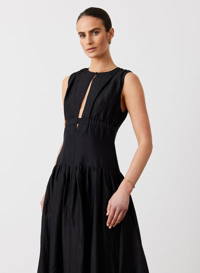 LOREN SILK LINEN MAXI DRESS | BLACK