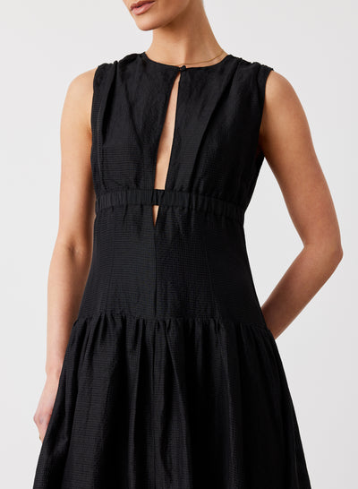 LOREN SILK LINEN MAXI DRESS | BLACK