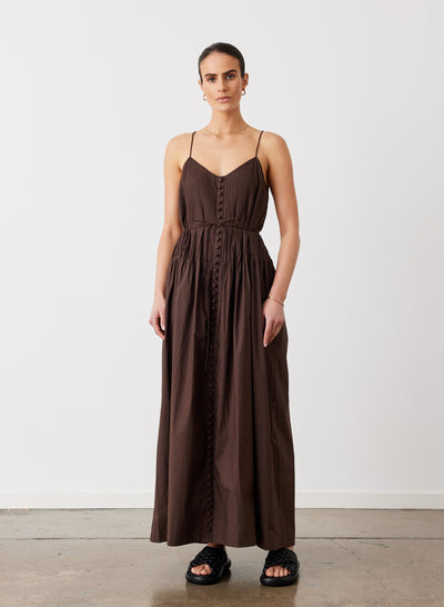 LUCIA ORGANIC COTTON MAXI DRESS | CHOCOLATE
