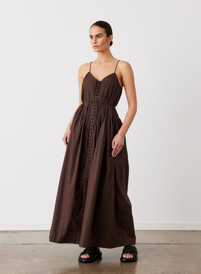 LUCIA ORGANIC COTTON MAXI DRESS | CHOCOLATE