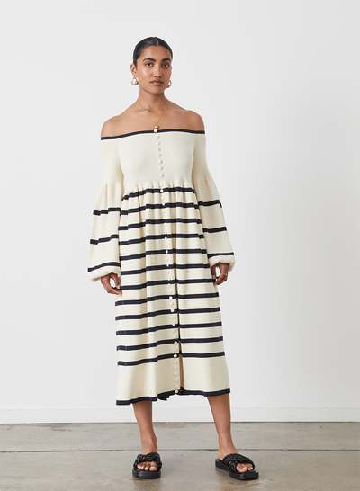 LESLEIGH ORGANIC COTTON CASHMERE MIDI KNIT DRESS
