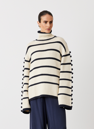 MAUDE ORGANIC COTTON CASHMERE KNIT | NAVY STRIPE
