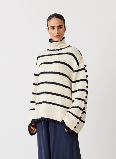 MAUDE ORGANIC COTTON CASHMERE KNIT | NAVY STRIPE