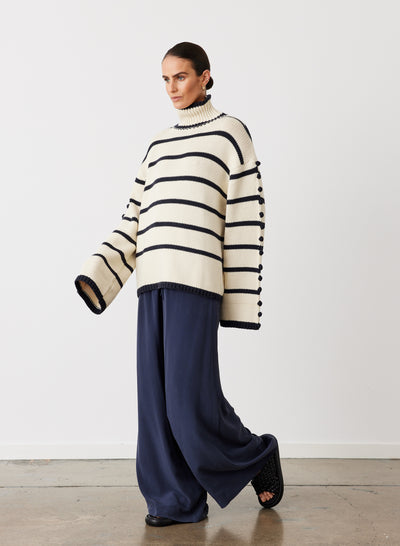 MAUDE ORGANIC COTTON CASHMERE KNIT | NAVY STRIPE