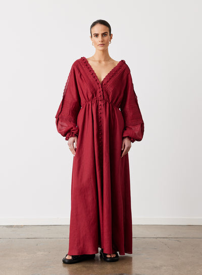 MELINDA 3.0 LINEN RAMIE MAXI DRESS | RHUBARB