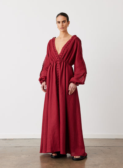 MELINDA 3.0 LINEN RAMIE MAXI DRESS | RHUBARB