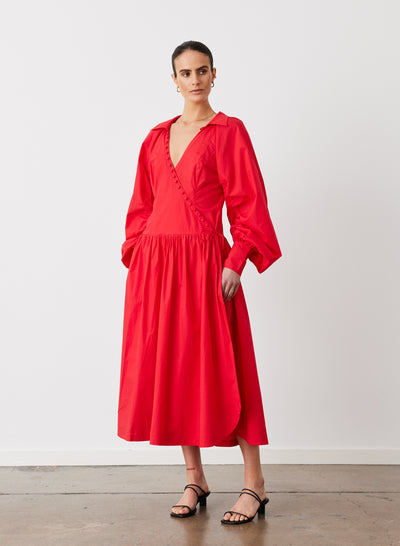 PHOEBE ORGANIC COTTON MIDI WRAP DRESS
