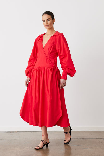 PHOEBE ORGANIC COTTON MIDI WRAP DRESS