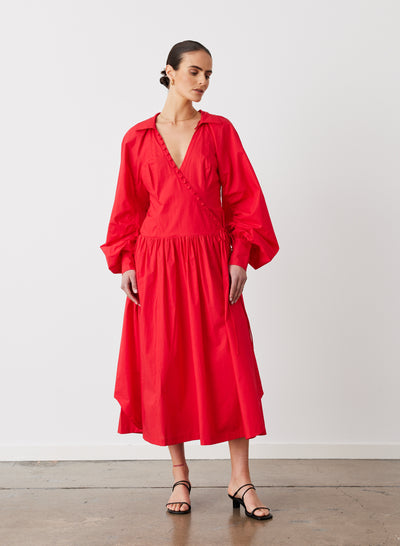 PHOEBE ORGANIC COTTON MIDI WRAP DRESS