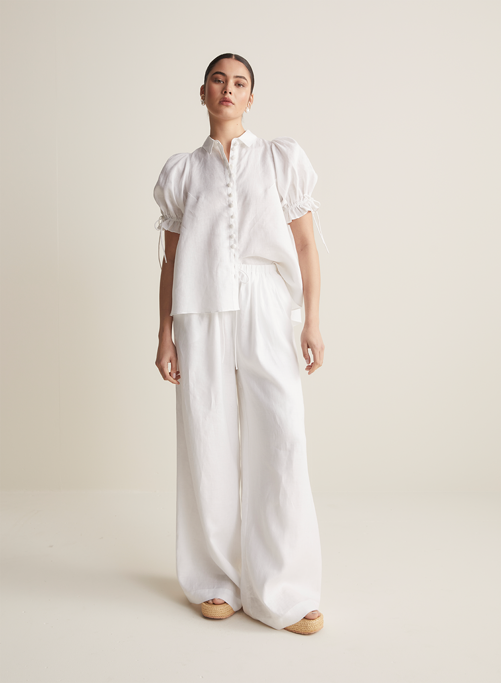 Sophia Linen Palazzo Pant | White