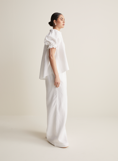 Sophia Linen Palazzo Pant | White