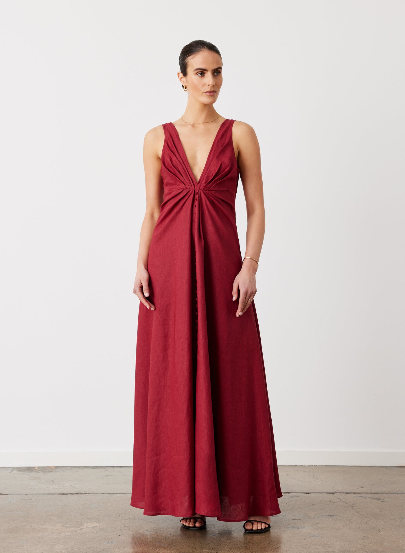SABRINA LINEN MAXI DRESS | RHUBARB