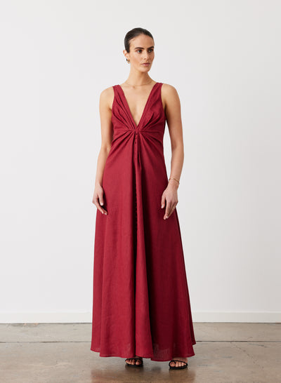 SABRINA LINEN MAXI DRESS | RHUBARB