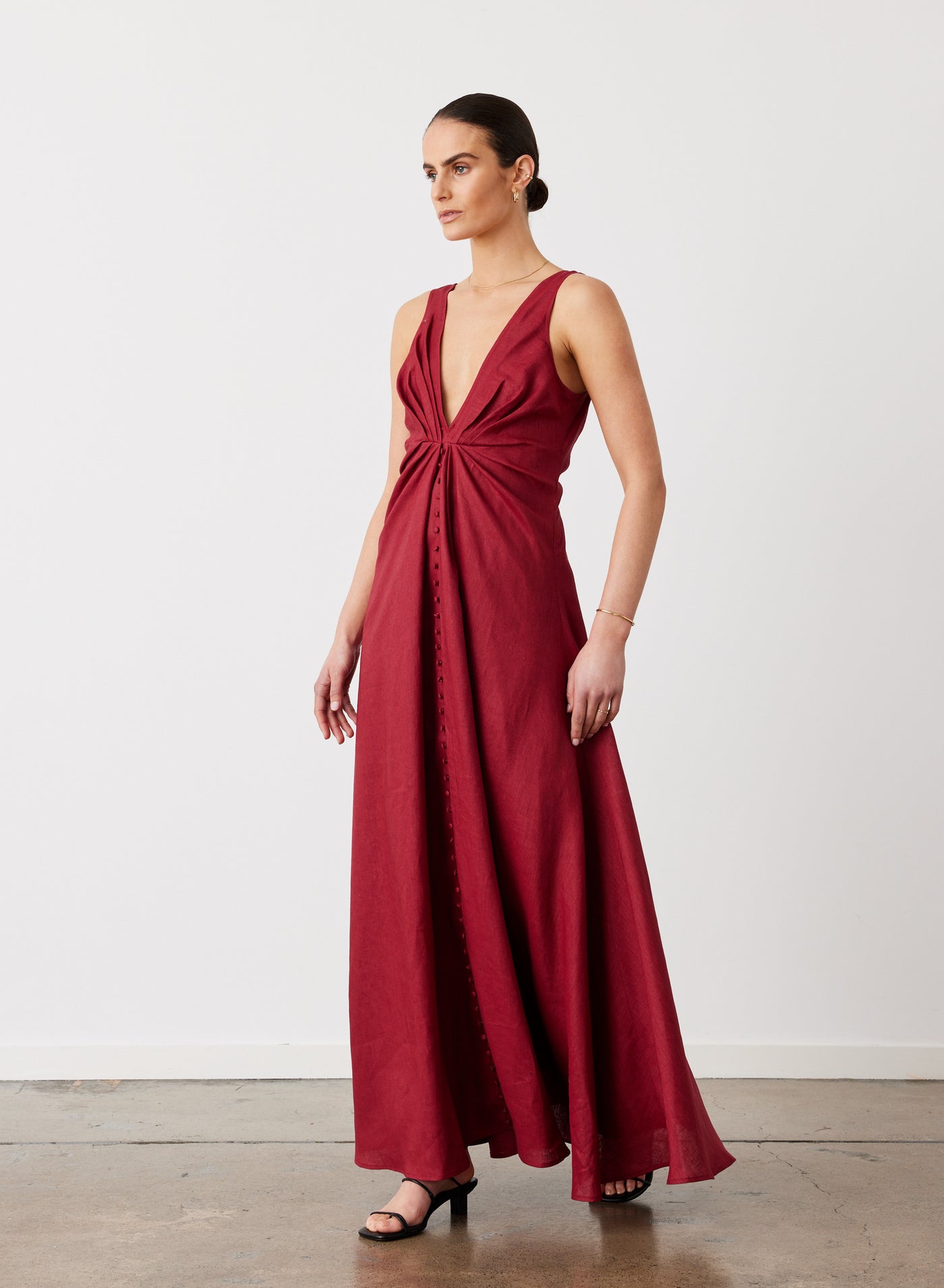 SABRINA LINEN MAXI DRESS | RHUBARB