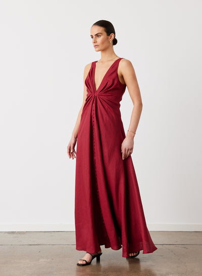 SABRINA LINEN MAXI DRESS | RHUBARB