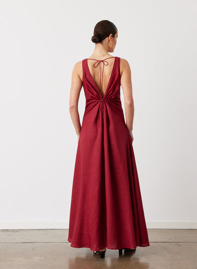 SABRINA LINEN MAXI DRESS | RHUBARB