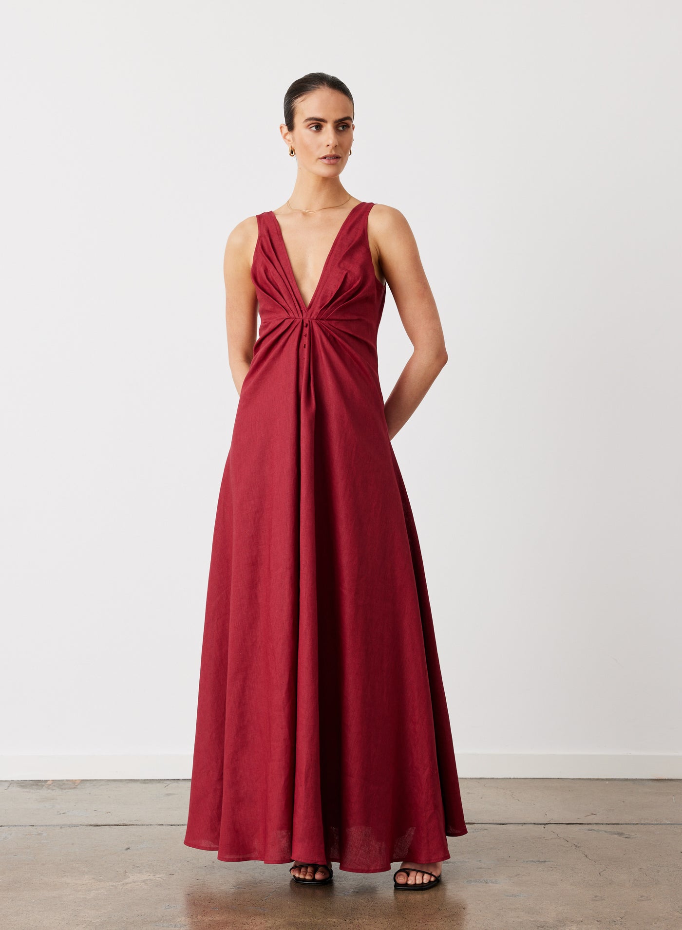 SABRINA LINEN MAXI DRESS | RHUBARB