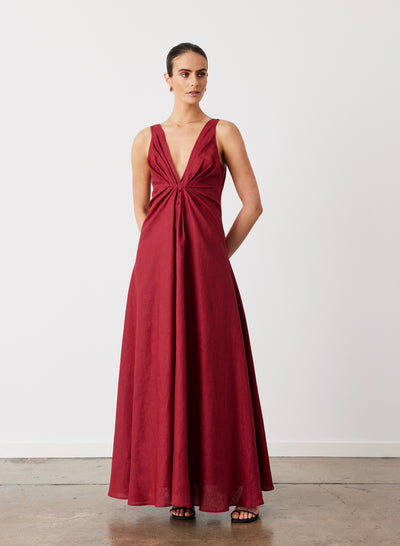 SABRINA LINEN MAXI DRESS | RHUBARB