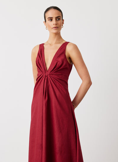 SABRINA LINEN MAXI DRESS | RHUBARB