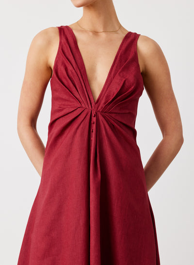 SABRINA LINEN MAXI DRESS | RHUBARB