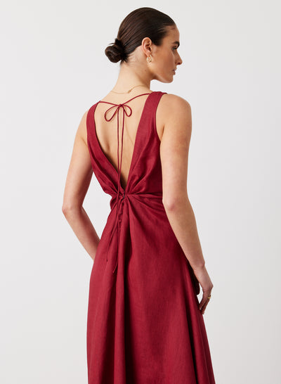 SABRINA LINEN MAXI DRESS | RHUBARB