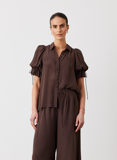 SARA SILK SHIRT | CHOCOLATE