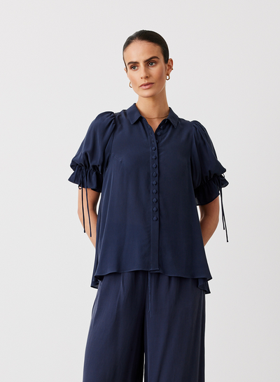 SARA SILK SHIRT | NAVY
