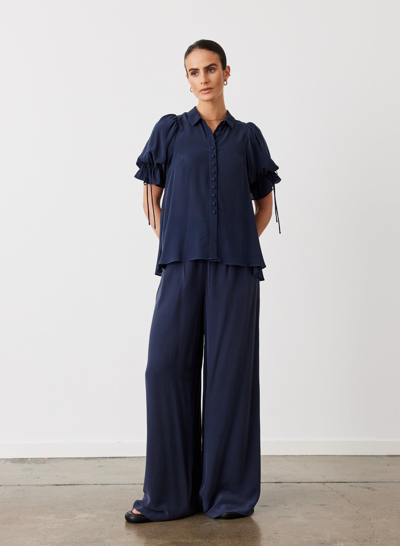 Sophia Silk Palazzo Pant | Navy