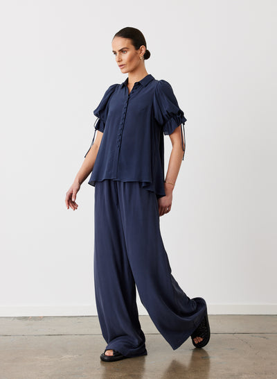 SARA SILK SHIRT | NAVY