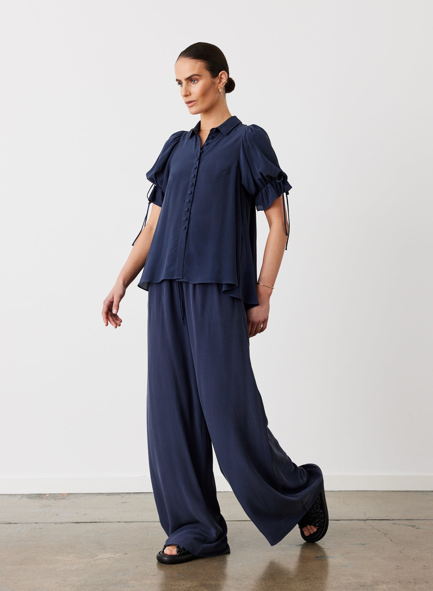 Sophia Silk Palazzo Pant | Navy