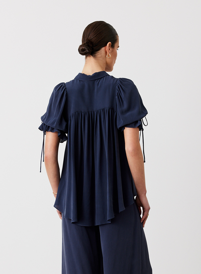 SARA SILK SHIRT | NAVY