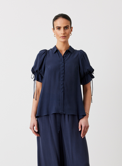 SARA SILK SHIRT | NAVY