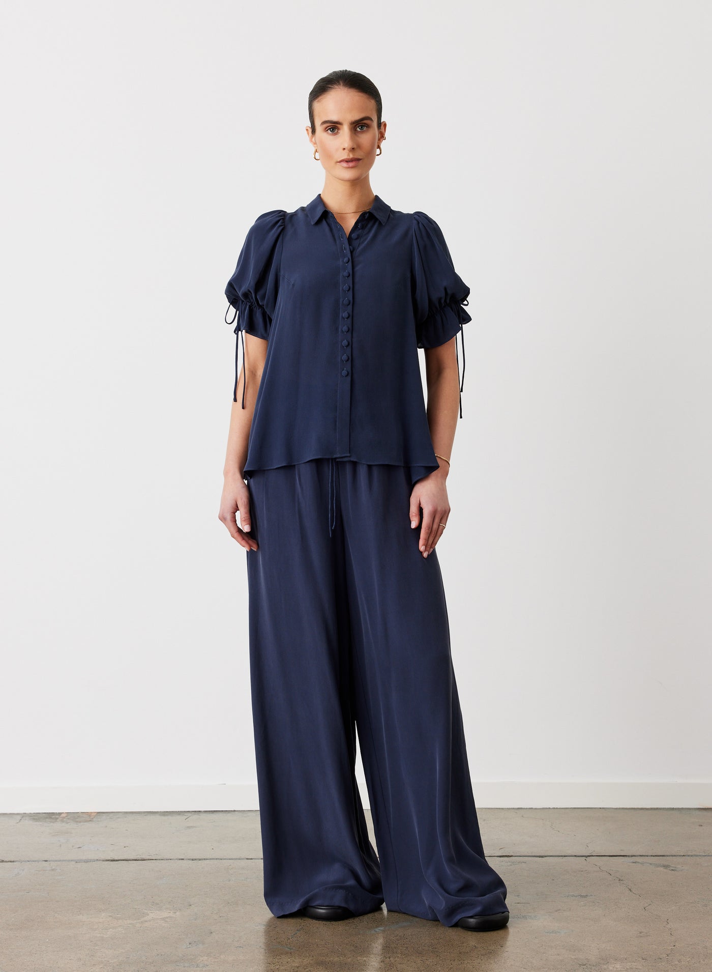 Sophia Silk Palazzo Pant | Navy