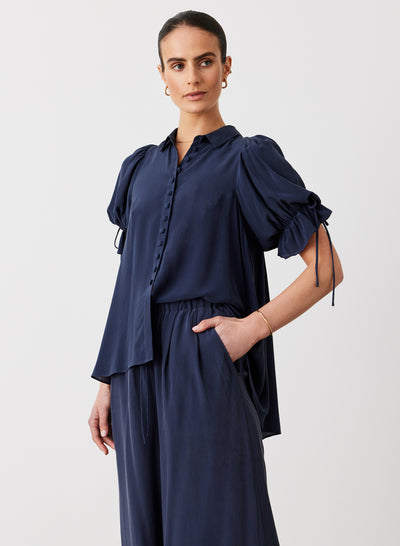 SARA SILK SHIRT | NAVY