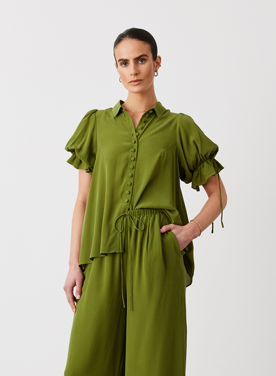 SARA SILK SHIRT | SANDWASH OLIVE