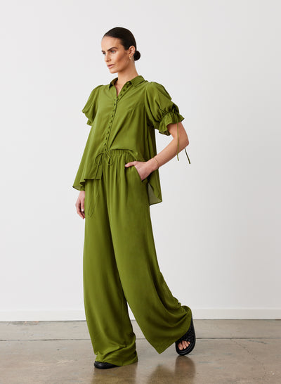 SARA SILK SHIRT | SANDWASH OLIVE
