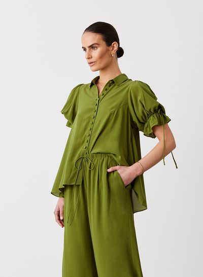 SARA SILK SHIRT | SANDWASH OLIVE