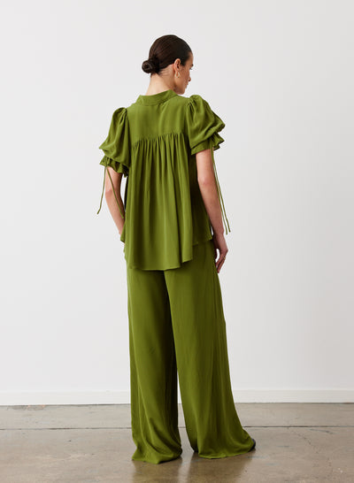 SARA SILK SHIRT | SANDWASH OLIVE