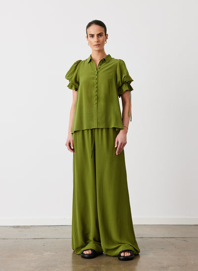 SARA SILK SHIRT | SANDWASH OLIVE
