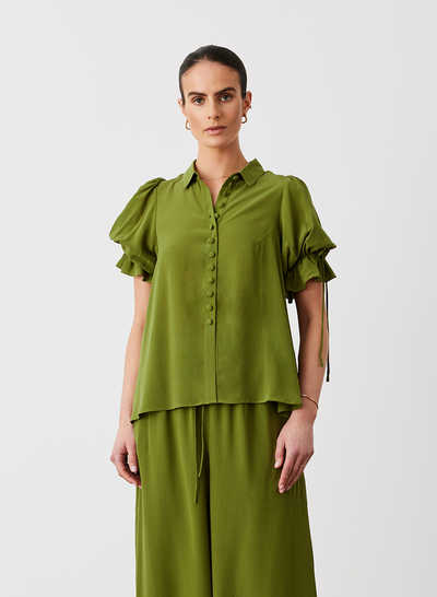 SARA SILK SHIRT | SANDWASH OLIVE