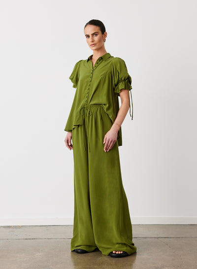 SARA SILK SHIRT | SANDWASH OLIVE