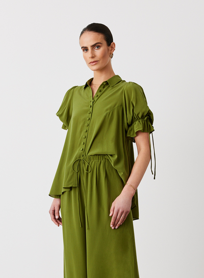 SARA SILK SHIRT | SANDWASH OLIVE