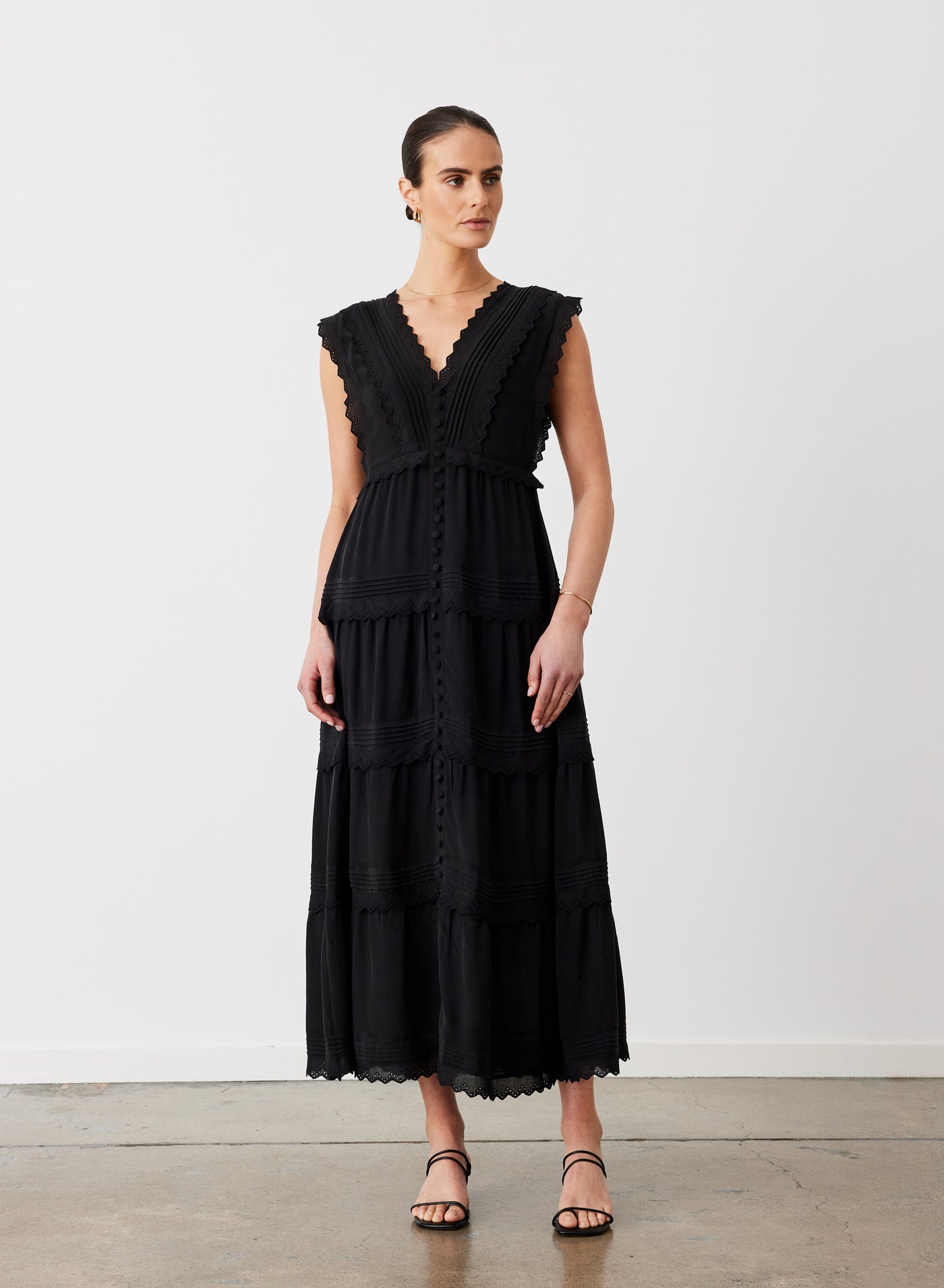 SASHA SILK MIDI DRESS | SANDWASH BLACK