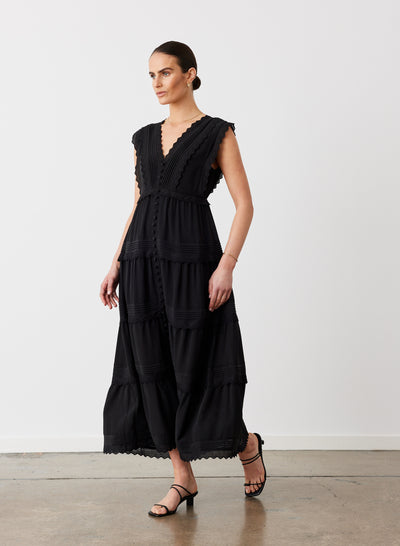 SASHA SILK MIDI DRESS | SANDWASH BLACK