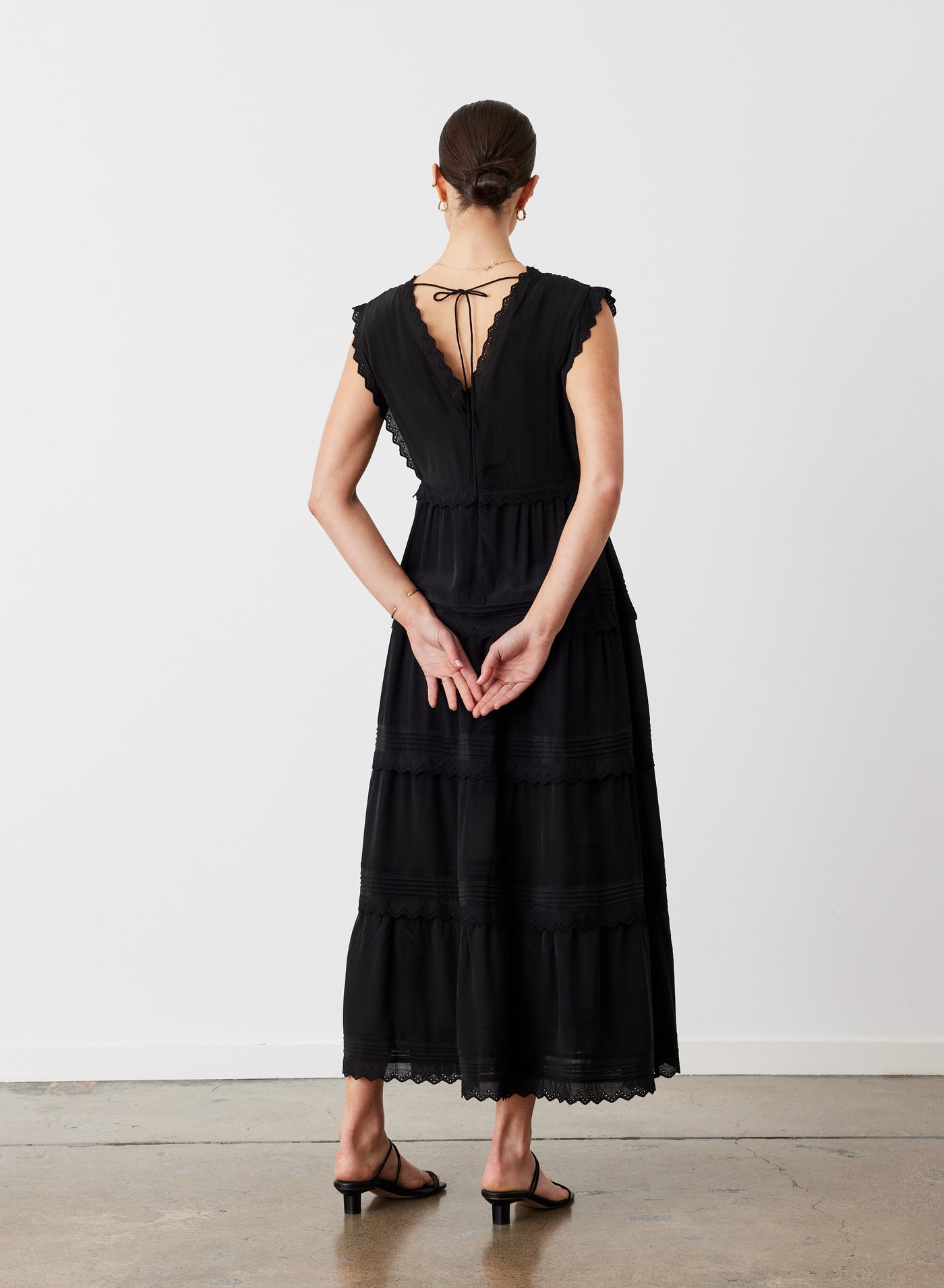 SASHA SILK MIDI DRESS | SANDWASH BLACK