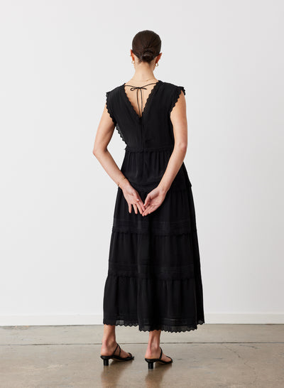 SASHA SILK MIDI DRESS | SANDWASH BLACK