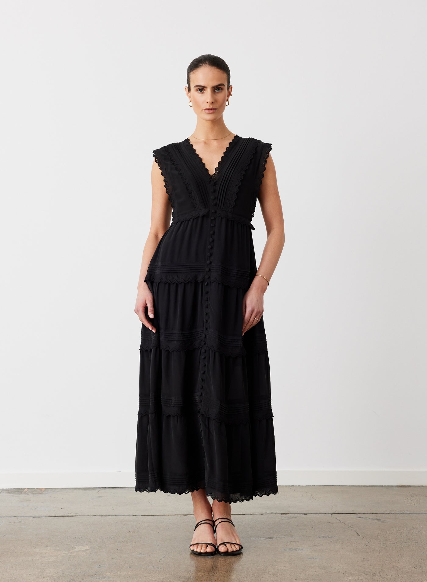 SASHA SILK MIDI DRESS | SANDWASH BLACK