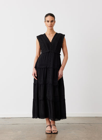 SASHA SILK MIDI DRESS | SANDWASH BLACK