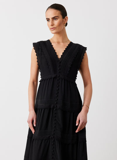 SASHA SILK MIDI DRESS | SANDWASH BLACK